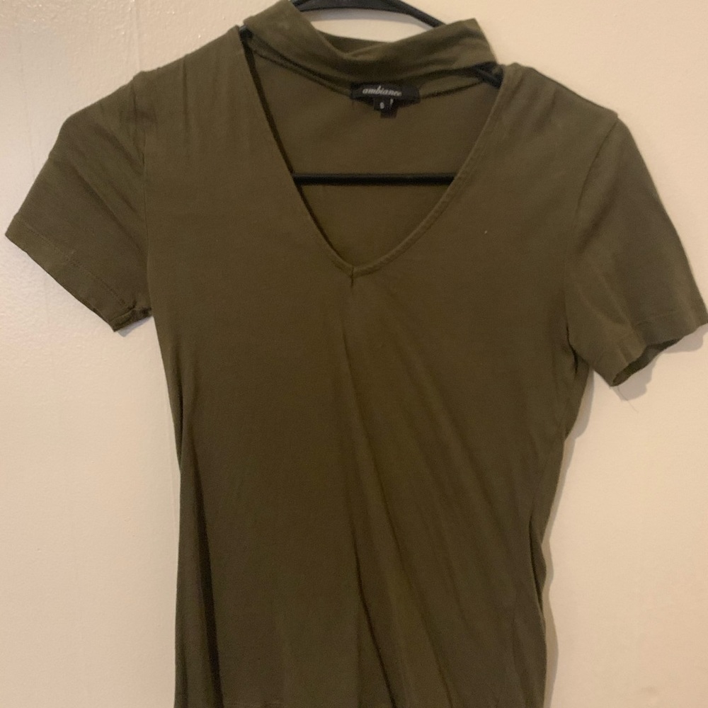 Army Green T-shirt with Choker Neck